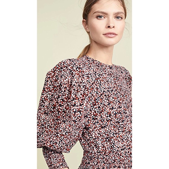 NWT Rebecca Minkoff Tabby Dress Printed Puff Sleeve Smocked Floral Summer Sz L - Picture 4 of 14